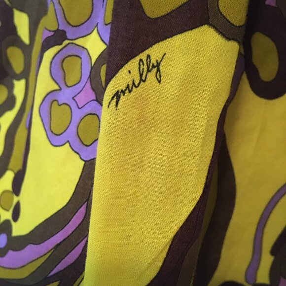 Milly of NY Halter Dress Silk Cotton Abstract Pleated Lined V-neck Women Size 4 - Picture 8 of 16